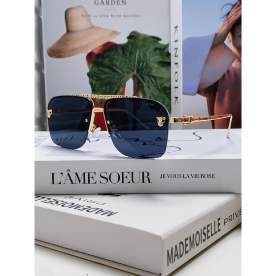 Cartier Navigator Sunglasses with Panther Head and Perforated Brow Bar